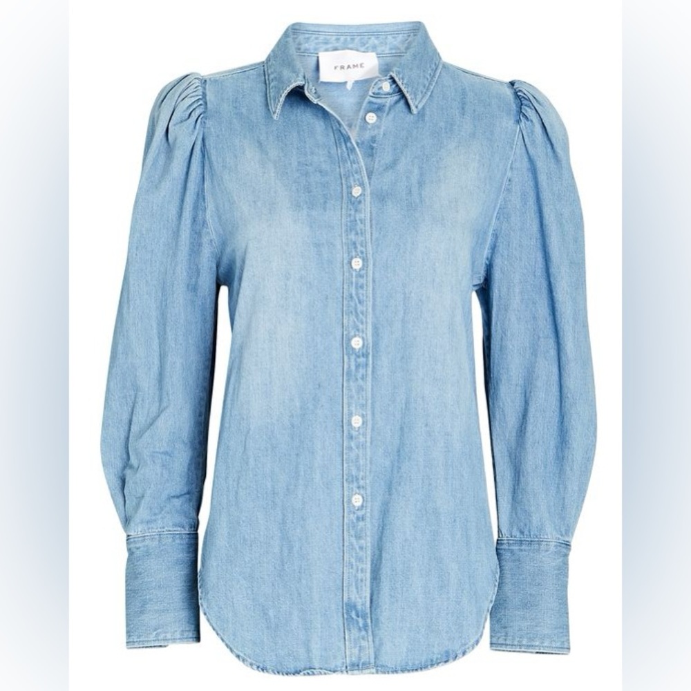 Frame Denim Puff Sleeve Button Down Shirt